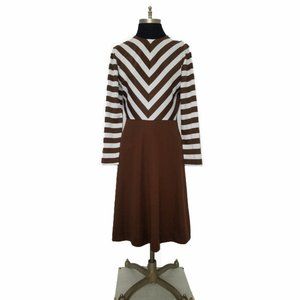 Vtg 70s Striped Top Solid Skirt Dress 12